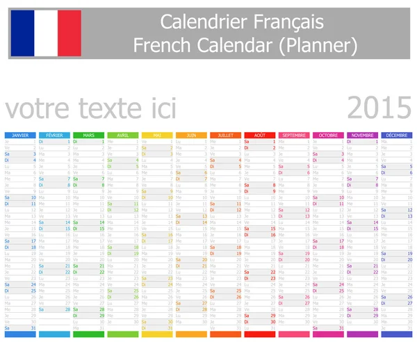 Calendario Planner Francese 2015 con Mesi Verticali — Vettoriale Stock