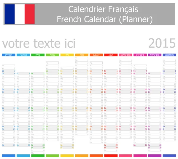 Calendario Planner-2 francese 2015 con mesi verticali — Vettoriale Stock