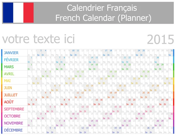 2015 French Planner-2 Calendar with Horizontal Months — Stock Vector