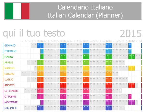 2015 Italian Planner Calendar with Horizontal Months — Stock Vector