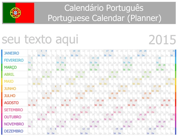 Calendario Planner-2 portoghese 2015 con mesi orizzontali — Vettoriale Stock