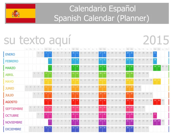 2015 İspanyol planlayıcısı takvim ile yatay ay — Stok Vektör