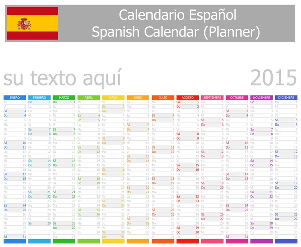 Calendario del Planificador de Español 2015 con Meses Verticales — Vector de stock