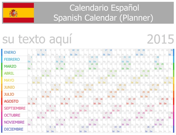 Calendario Spagnolo Planner-2 2015 con Mesi Orizzontali — Vettoriale Stock