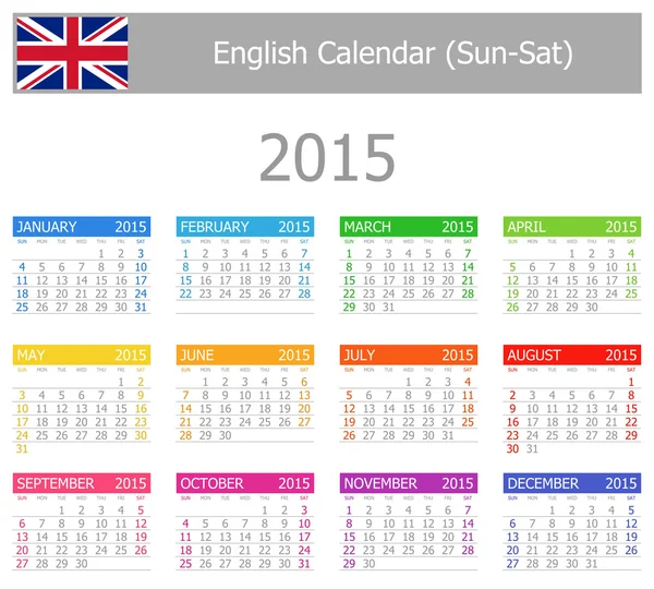 2015 Inglese Tipo-1 Calendario Dom-sab — Vettoriale Stock