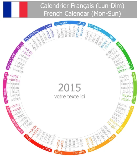 Calendario del Círculo Francés 2015 Lun-Sun — Archivo Imágenes Vectoriales