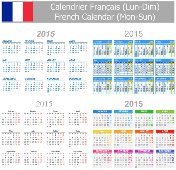 Calendario mix francese 2015 lun-dom — Vettoriale Stock