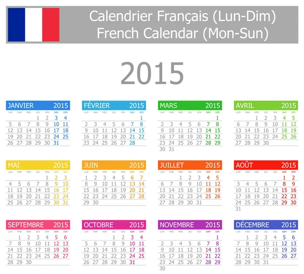 Tip-1 takvimi Pts-Paz 2015 Fransız — Stok Vektör