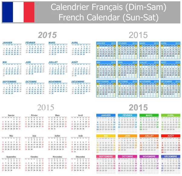 2015 Francese Mix Calendario Dom-sab — Vettoriale Stock