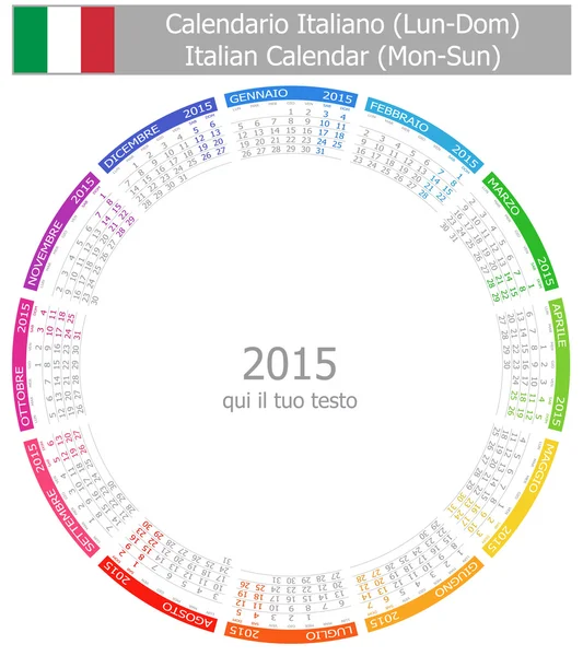 Calendario del Círculo Italiano 2015 Lun-Sun — Archivo Imágenes Vectoriales