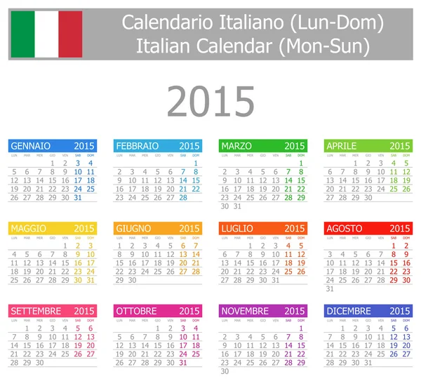 Calendario Italiano Tipo-1 2015 Lun-Dom — Vettoriale Stock