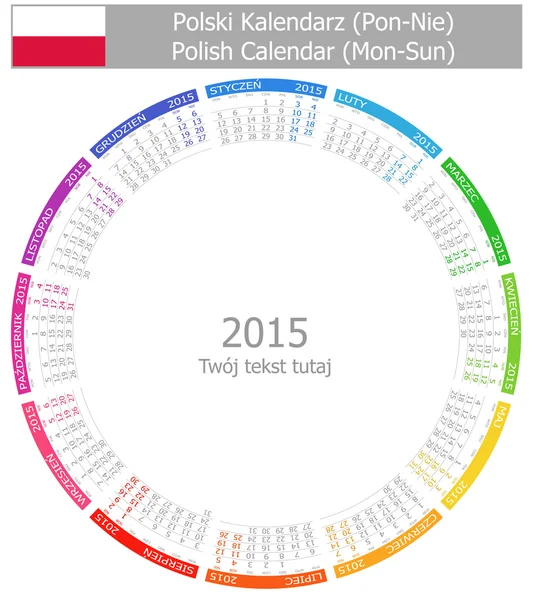 2015 Polish Circle Calendar Mon-Sun — Stock Vector