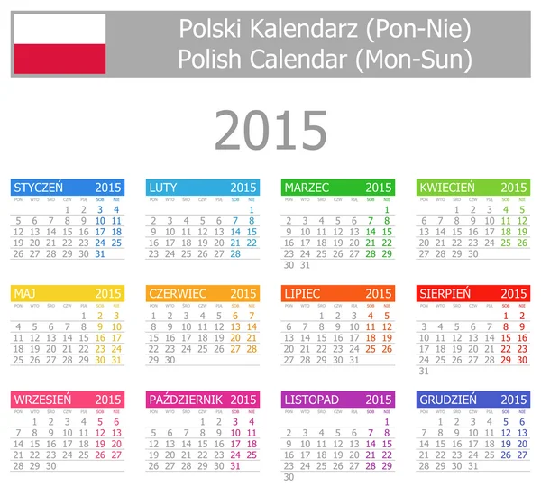 2015 Πολωνικά ημερολόγιο τύπου-1 Δευτ-Κυρ — Διανυσματικό Αρχείο