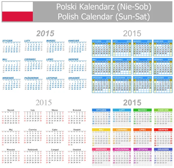 2015 Πολωνικά μίγμα ημερολόγιο ήλιου-sat — Διανυσματικό Αρχείο