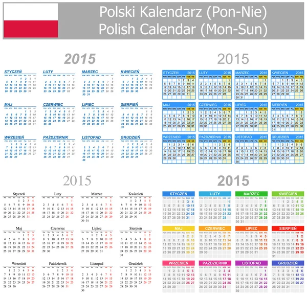 Polska 2015 wymieszać kalendarz pon niedz — Wektor stockowy