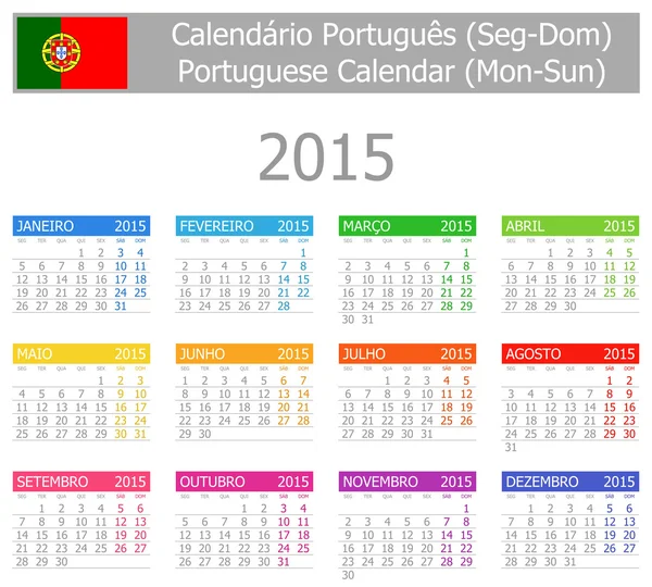 2015 Portoghese Tipo-1 Calendario Lun-Dom — Vettoriale Stock