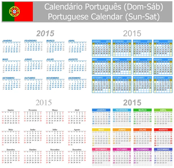 2015 Portoghese Mix Calendar Dom-sab — Vettoriale Stock