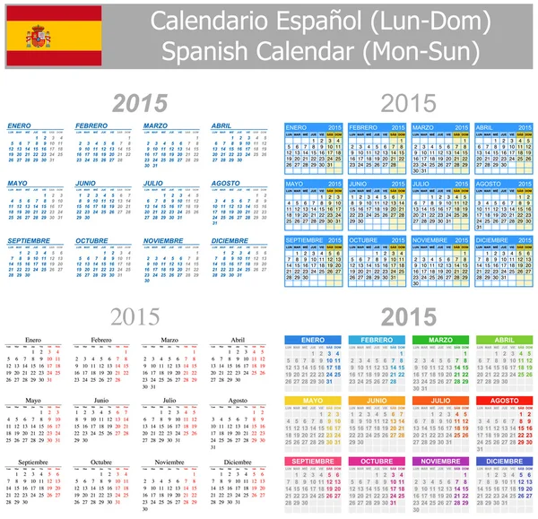 2015 Spanish Mix Calendar Mon-Sun — Stock Vector