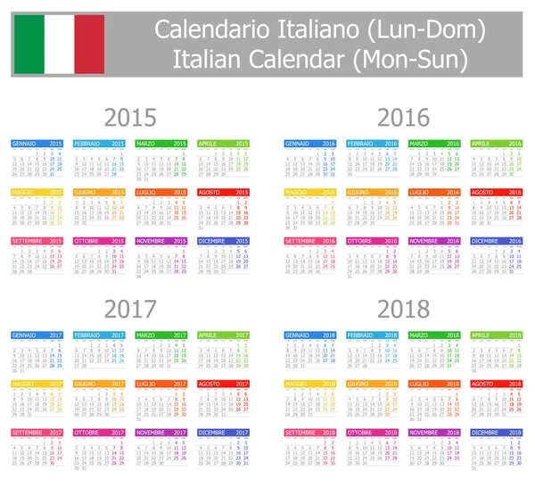 2015-2018 Type-1 Italian Calendar Mon-Sun — Stock Vector