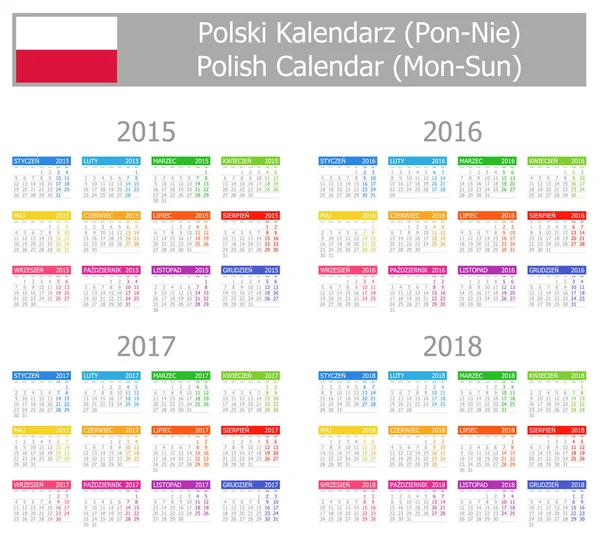 2015-2018 typu-1 polski kalendarz pon niedz — Wektor stockowy