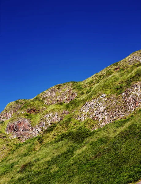 Fragment av en norra irländska cliffs bevuxen med gräs — Stockfoto