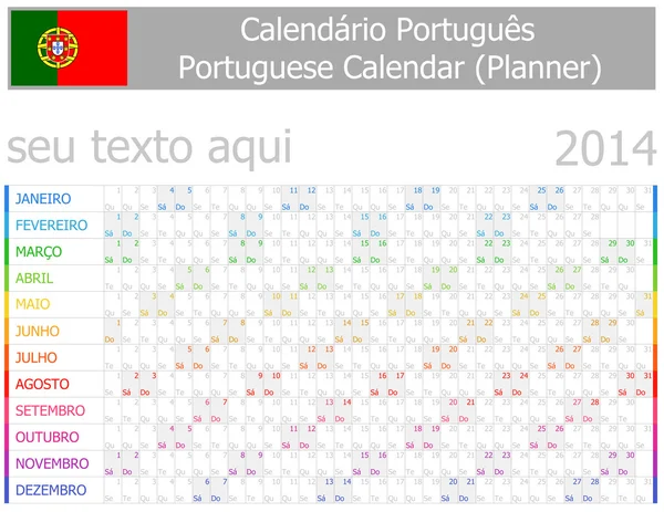 Calendario Planner-2 portoghese 2014 con mesi orizzontali — Vettoriale Stock