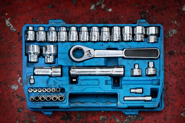 Tools in a blue toolbox — Stock Photo, Image