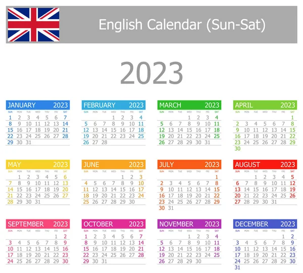 2023 English Type Calendar Sun Sat White Background — Wektor stockowy