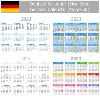 2023 German Mix Calendar Mon-Sun on white background