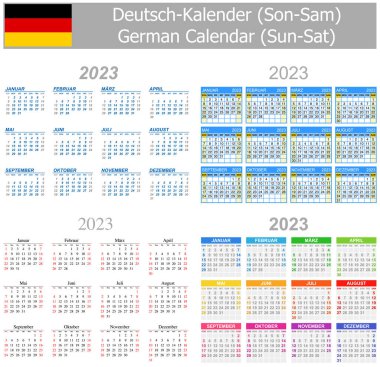 2023 German Mix Calendar Sun-Sat on white background