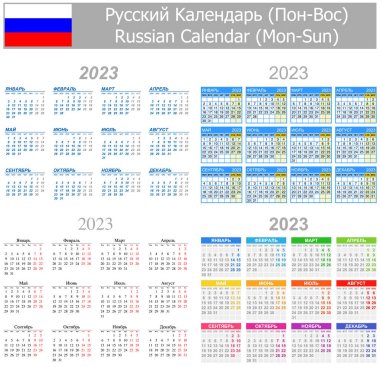 2023 Russian Mix Calendar Mon-Sun on white background