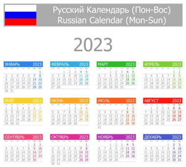 2023 Russian Type-1 Calendar Mon-Sun on white background