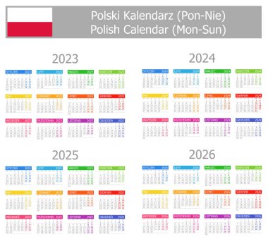 2023-2026 Polish Type-1 Calendar Mon-Sun on white background
