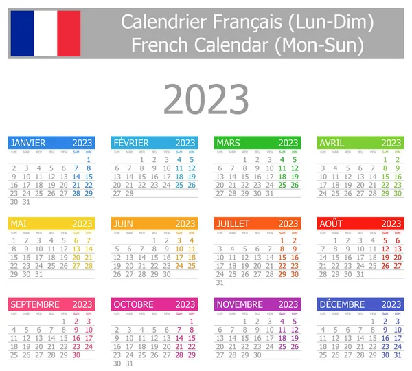 2023 French Type Calendar Mon Sun White Background — Stock Vector