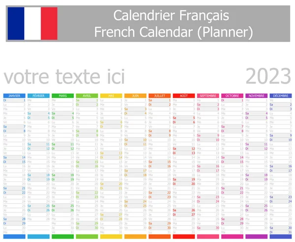 2023 French Planner Calendar Vertical Months White Background — Stok Vektör