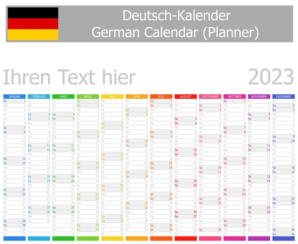 2023 German Planner Calendar with Vertical Months on white background