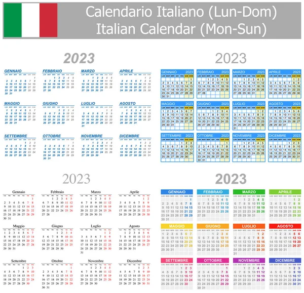 2023 Italian Mix Calendar Mon Sun White Background — Stok Vektör