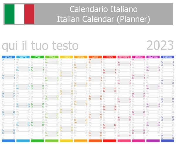 2023 Italian Planner Calendar Vertical Months White Background — Archivo Imágenes Vectoriales