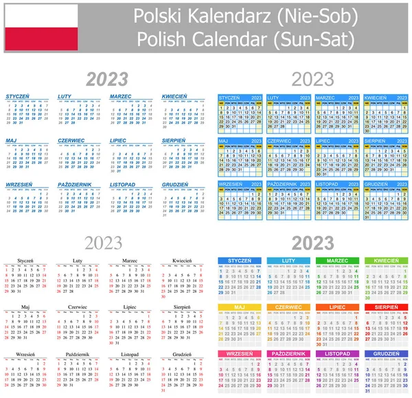 2023 Polish Mix Calendar Sun Sat White Background — Vettoriale Stock