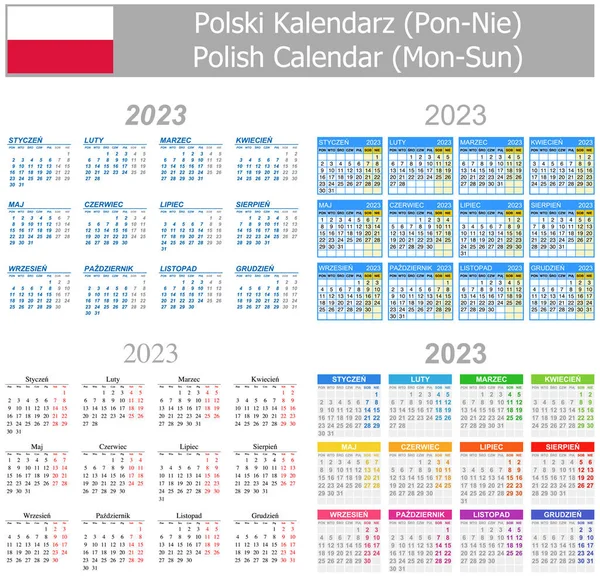 2023 Polish Mix Calendar Mon Sun White Background — Vettoriale Stock