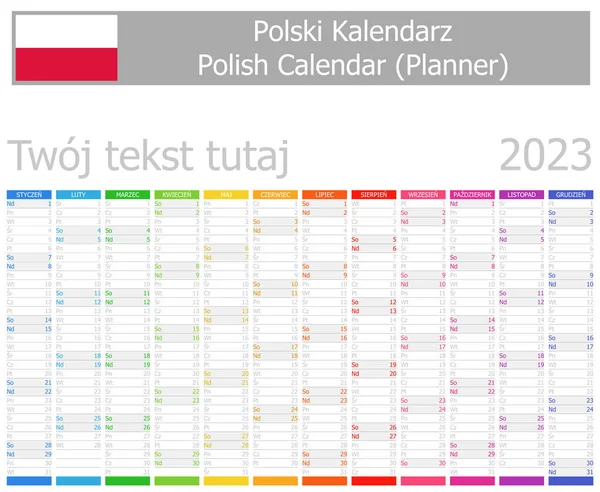 2023 Polish Planner Calendar with Vertical Months on white background