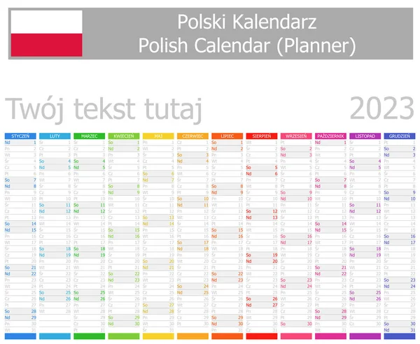 2023 Polish Planner Calendar Vertical Months White Background — стоковий вектор
