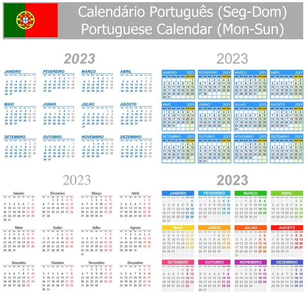 2023 Portuguese Mix Calendar Mon Sun White Background — Vettoriale Stock