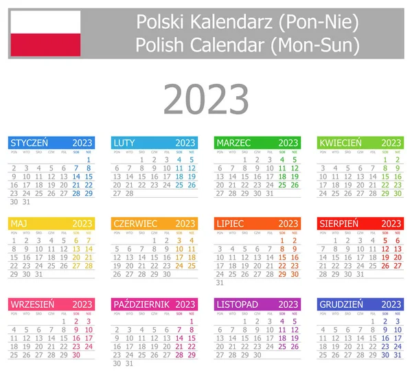 2023 Polish Type Calendar Mon Sun White Background — Vector de stock