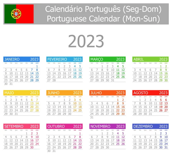 2023 Portuguese Type Calendar Mon Sun White Background — Stok Vektör