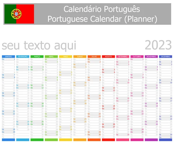 2023 Portuguese Planner Calendar Vertical Months White Background — Stockvector