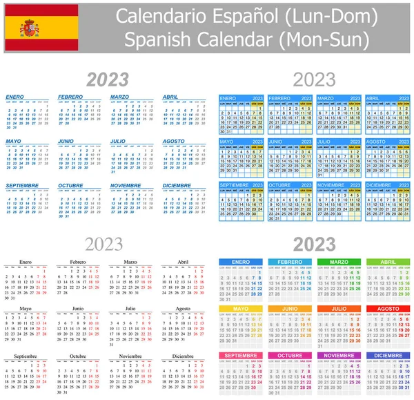 2023 Spanish Mix Calendar Mon Sun White Background — Vettoriale Stock