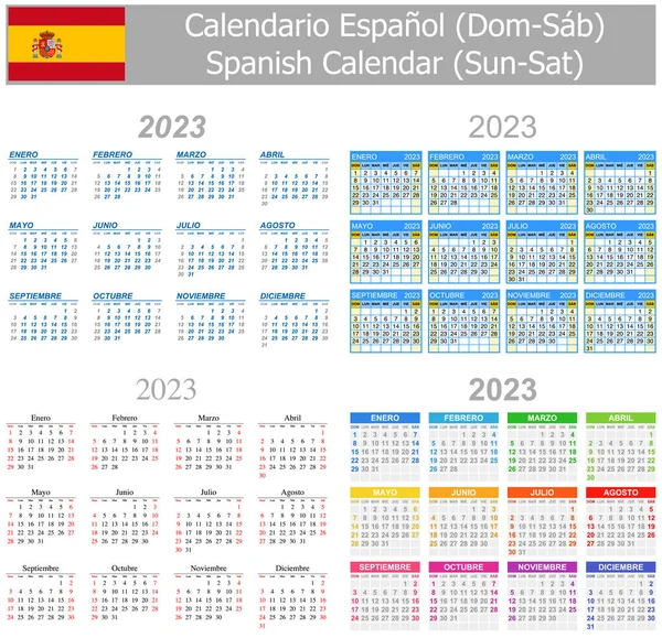 2023 Spanish Mix Calendar Sun Sat White Background — стоковий вектор