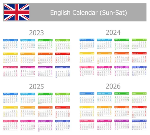 2023 2026 English Type Calendar Sun Sat White Background — Vettoriale Stock