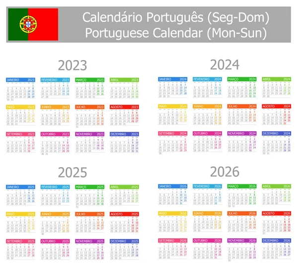 2023 2026 Portuguese Type Calendar Mon Sun White Background — Wektor stockowy